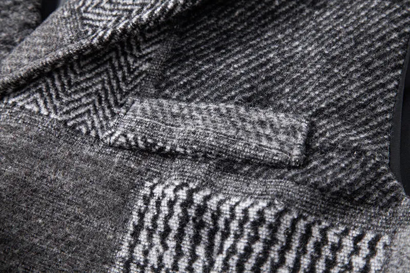 Men's Fashionable Retro Patchwork Collarless Plaid Vest Autumn Winter European Size Slim Fit Single Button Casual Youth Trend