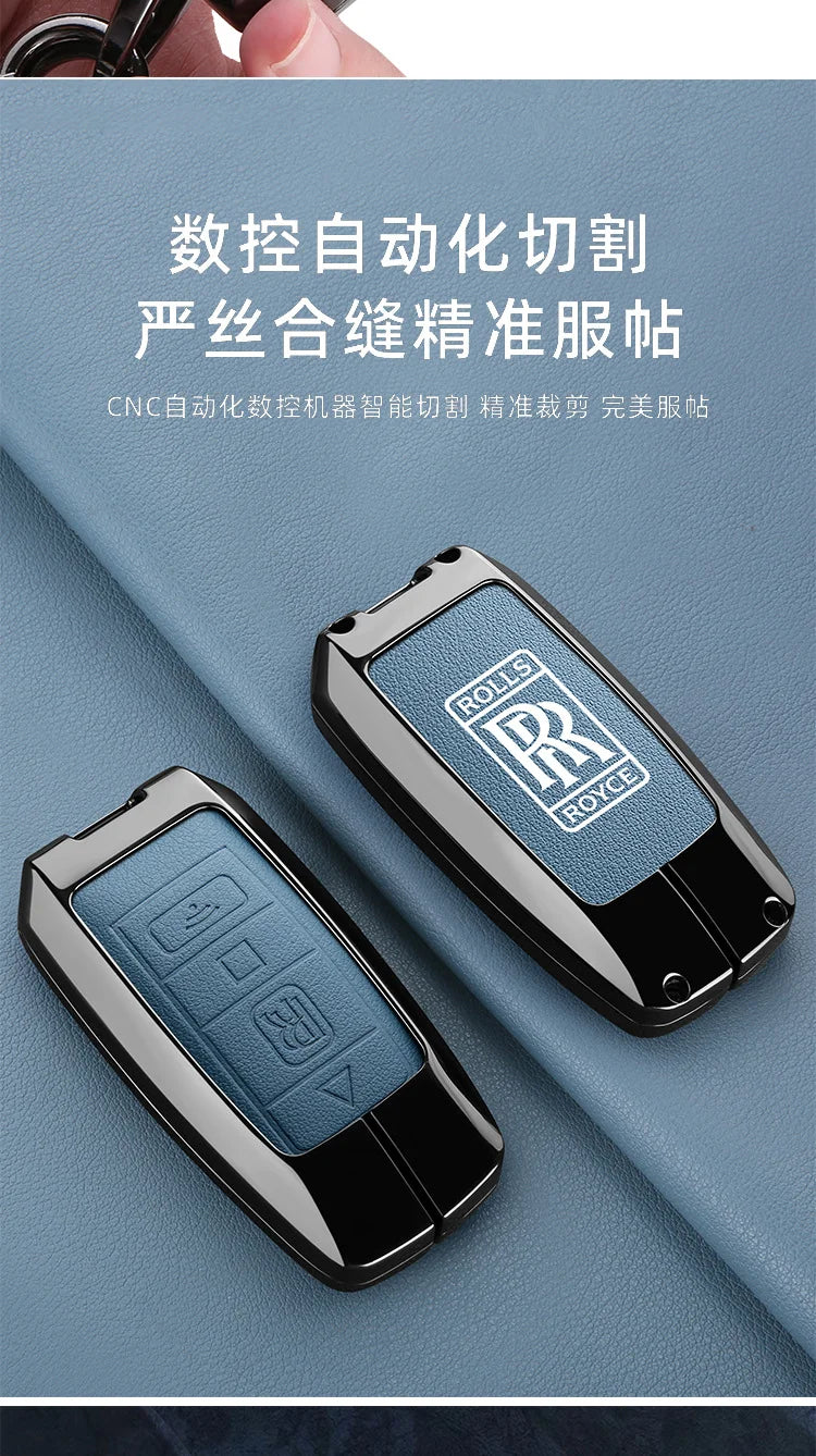 Zinc Alloy Leather Car Smart Remote Key Case Cover Shell For Rolls-Royce Cullinan Phantom Ghost Wraith Dawn Keychain Accessories