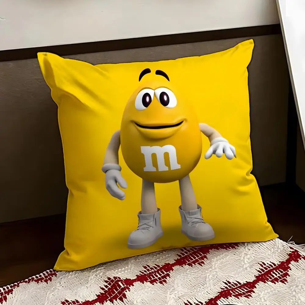 cartoon M-M&M's Cushion Cover Reversible Soft Durable Pillow Cover Home & Car Multi-Scene Use for Daily Comfort