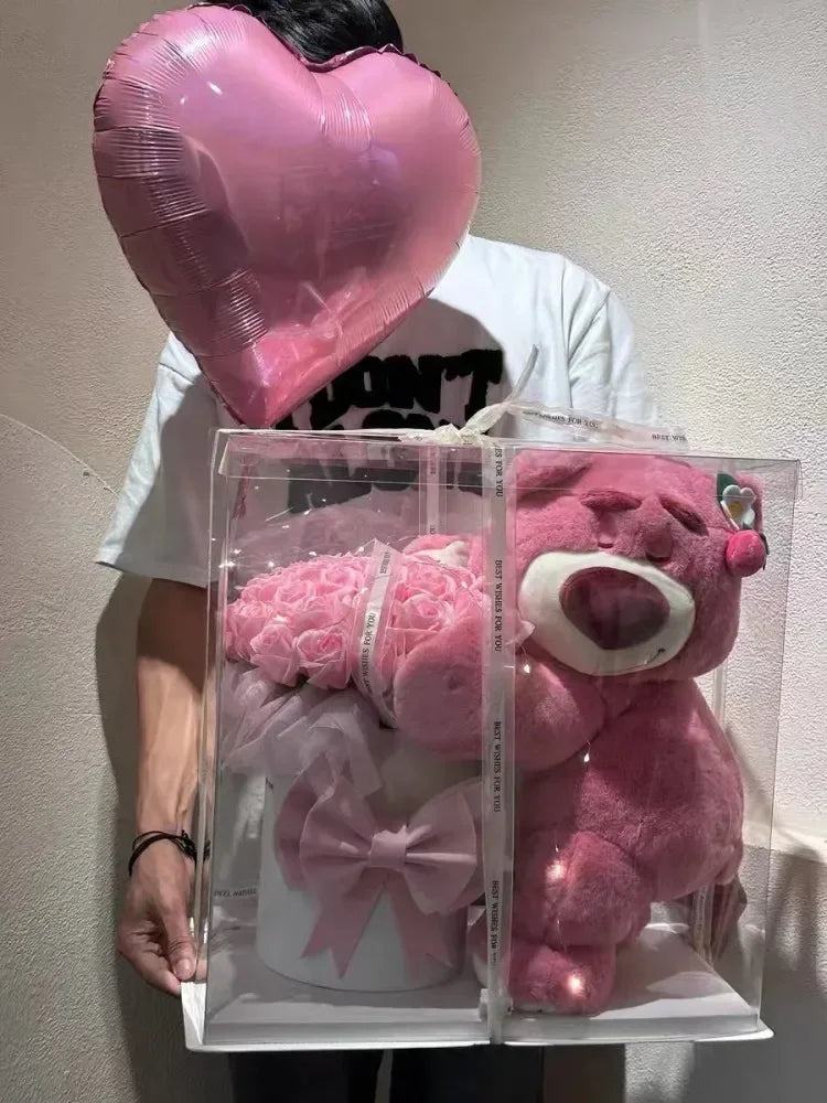 Disney Lotso Rose Romantic Creative Cute Eternal Flower Pink Bouquet Soap Flower  Birthday Gift Valentine'S Day Gift