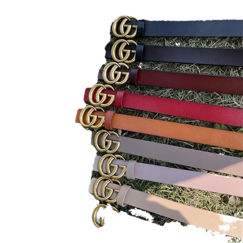 Pure Cowhide Leather Ladies Belt Antique Letter G Casual Retro Style Fashionable All-Match Width 2-4cm Alloy Buckle Fastener