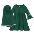 2PCS Muslim Dress Girls Kids Prayer Clothes Islamic Hijab Abaya Khimar Abayas Islamic Prayer Dresses Niqab Kaftan Scarf Robe