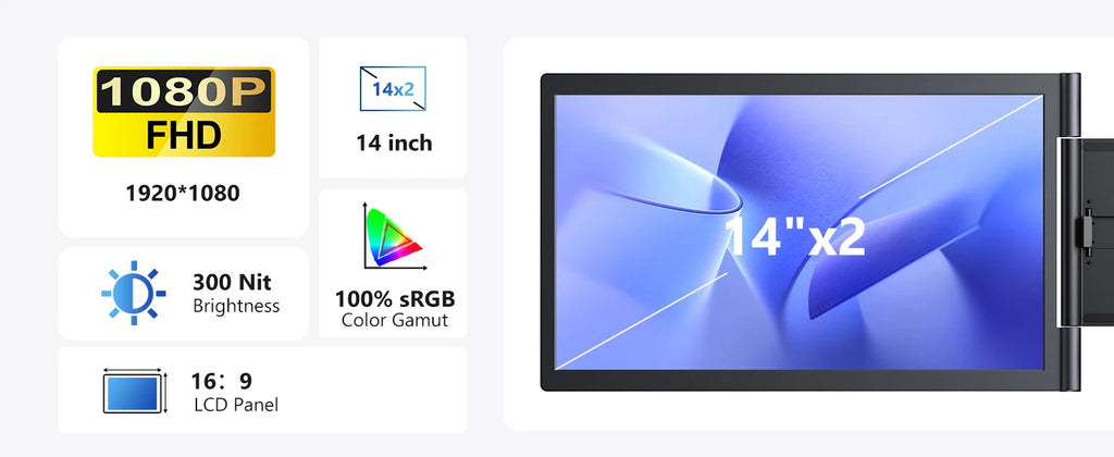 Amoudo14 Inch Dual Portable Monitor 1920*1080P IPS Portable Triple Monitor with USB-C Port for 14-16.5" Laptops Windows/Mac Xbox