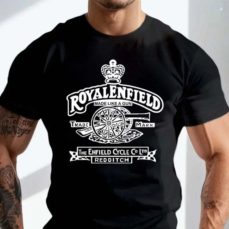 Retro Vintage Classic Royal Enfield Motorcycle Gun Logo Premium Biker T-shirt Cotton O-Neck Short Sleeve Casual T Shirt