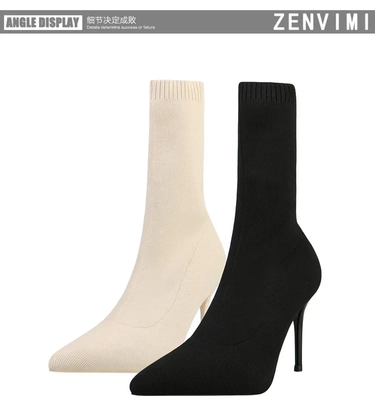 Sexy Sock Boots Knitting Stretch Boots High Heels for Women Fashion Shoes 2024 Spring Autumn Ankle Boots Female