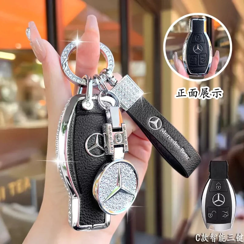 Full Wrap Rhinestone Key Fob Shell Fit Mercedes Benz GLE GLB GLS W206 W214 Smart Key Shiny Diamond Key Cover Car Decoration Gift
