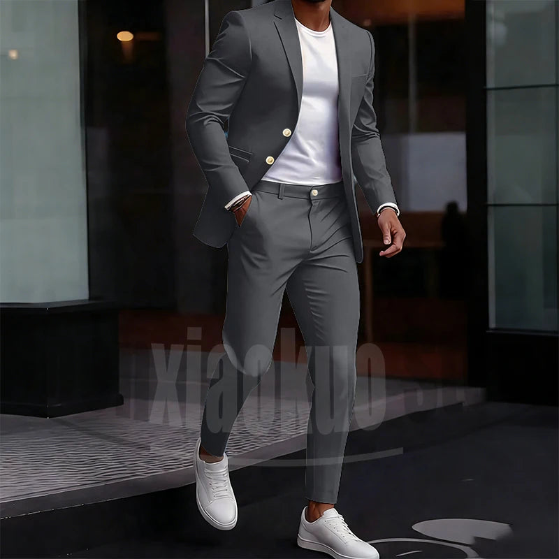Men's Light Green Suit Set Single Breasted Casual Stylish Wear for Daily Party Fashion Solid Color Formal Male Suit 2 Piece