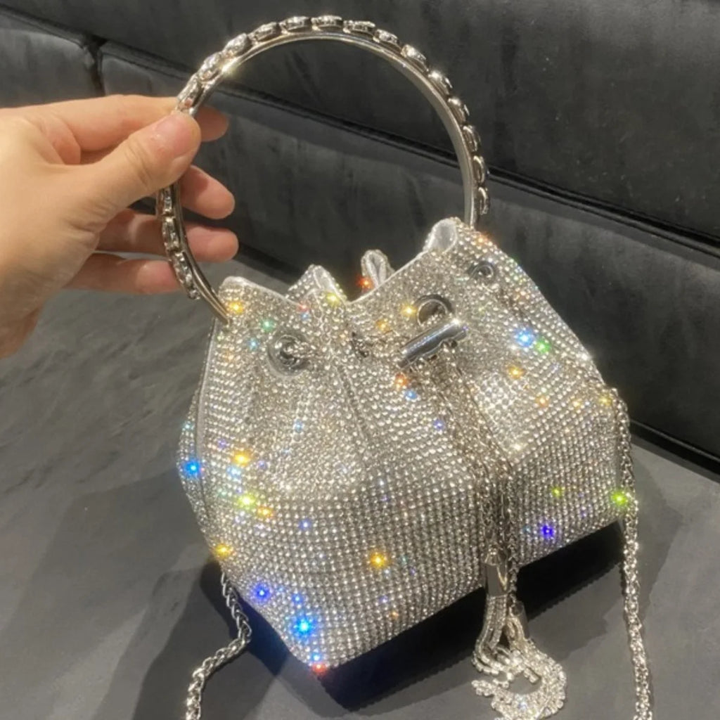 silver clutch bag Luxury Designer Women's Barrel Sparkling Rhinestone Banquet Bag Tassel wallet woman party High Quality Chain