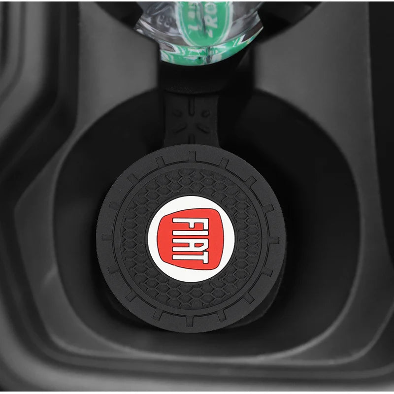 2Pcs Car Logo Silicone Water Cup Pad Cushion For Fiat Abarth 500 Tipo FR Panda Argo Freemont Viaggio Bravo Punto Doblo Pulse
