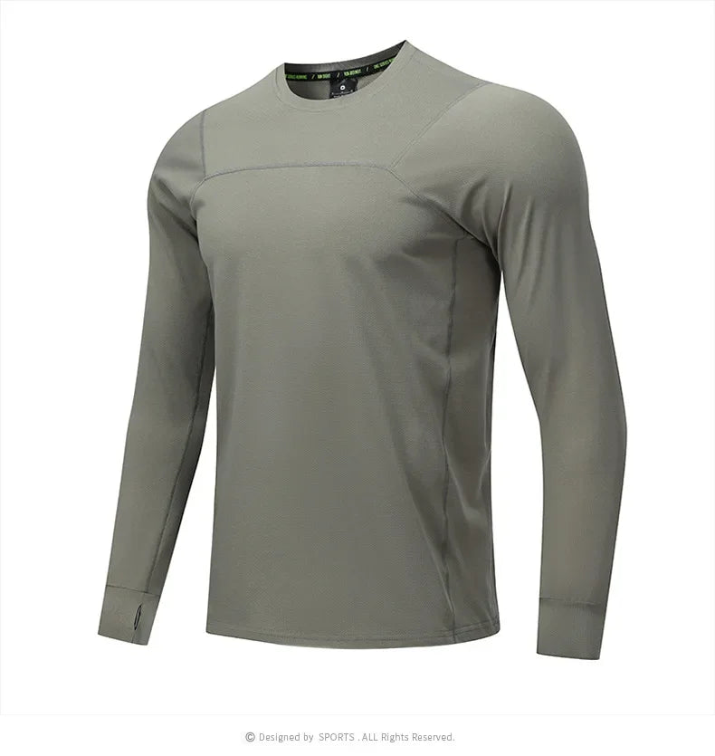 Quick Dry Long Sleeve T-Shirt Men's Thin Collar Breathable Outdoor Sports Base Shirt Striped Pattern Casual Comfortable Top