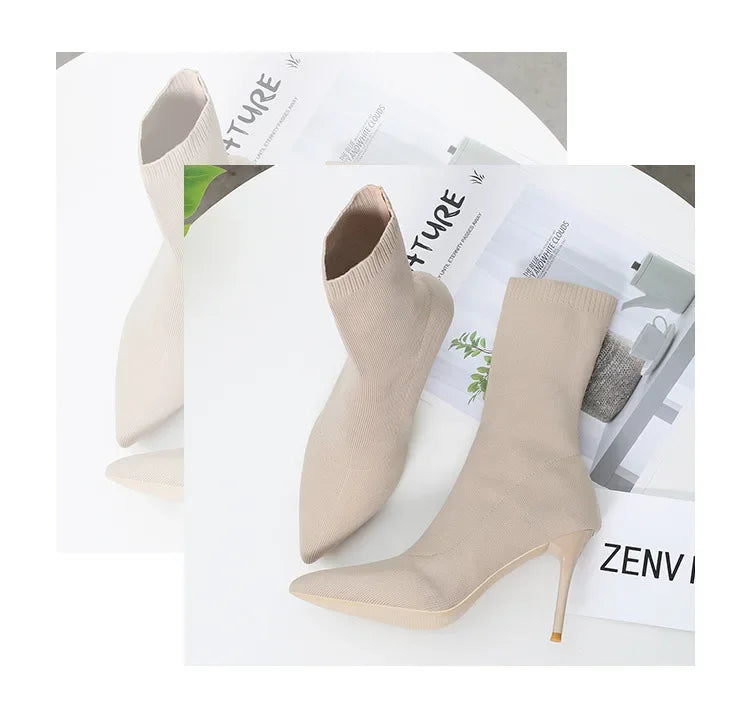 Sexy Sock Boots Knitting Stretch Boots High Heels for Women Fashion Shoes 2024 Spring Autumn Ankle Boots Female