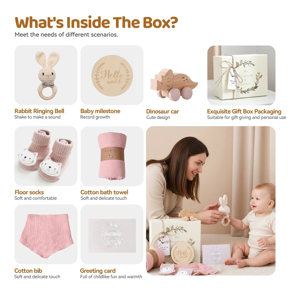 Baby Double-sided Cotton Bath Towel Newborn Care Set Children's Memorial Card Newborn Baby Gift Box Boy And Girl Bathing Set