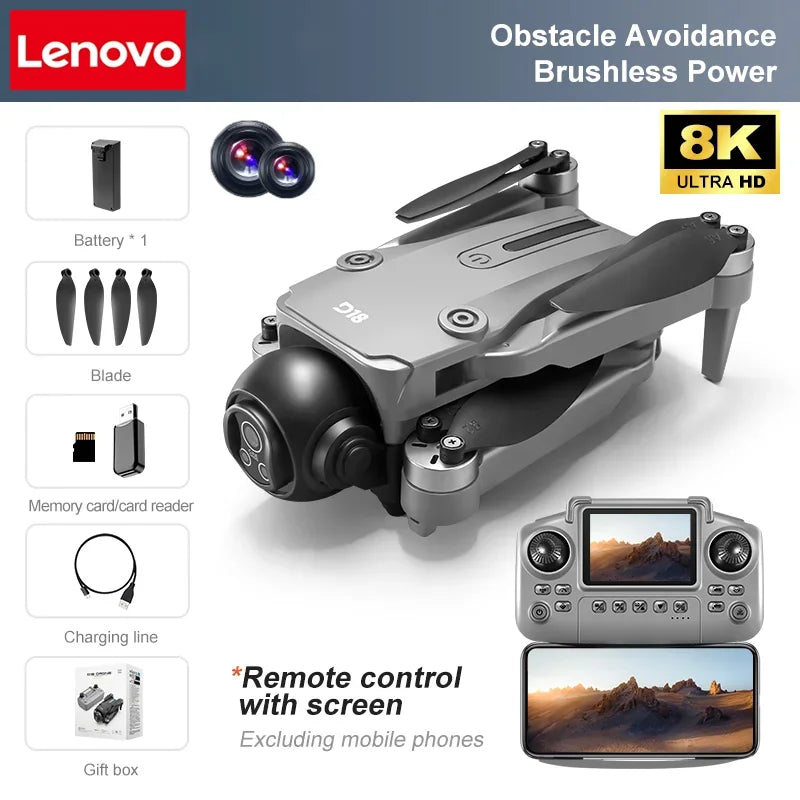 Lenovo D18 Drone 8K Aerial HD Dual-Camera Intelligent Obstacle Avoidance Brushless Power 5G WIFI Screen Remote Control GPS Drone