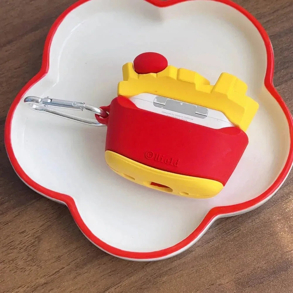 For AirPods 4 3 2 1 Pro Pro2 Earphone Case 3D French Fries Hamburger Silicone Protective Headphone Box With Pendant Cover