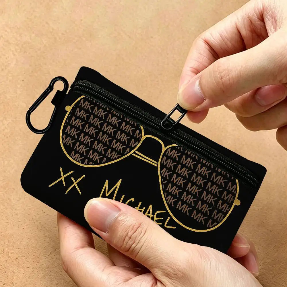Fashion Luxury Brand M-Michael K-Kors Logo Lightweight Oxford Fabric Coin Purse Carabiner Hook Design Card Key Organizer Bag