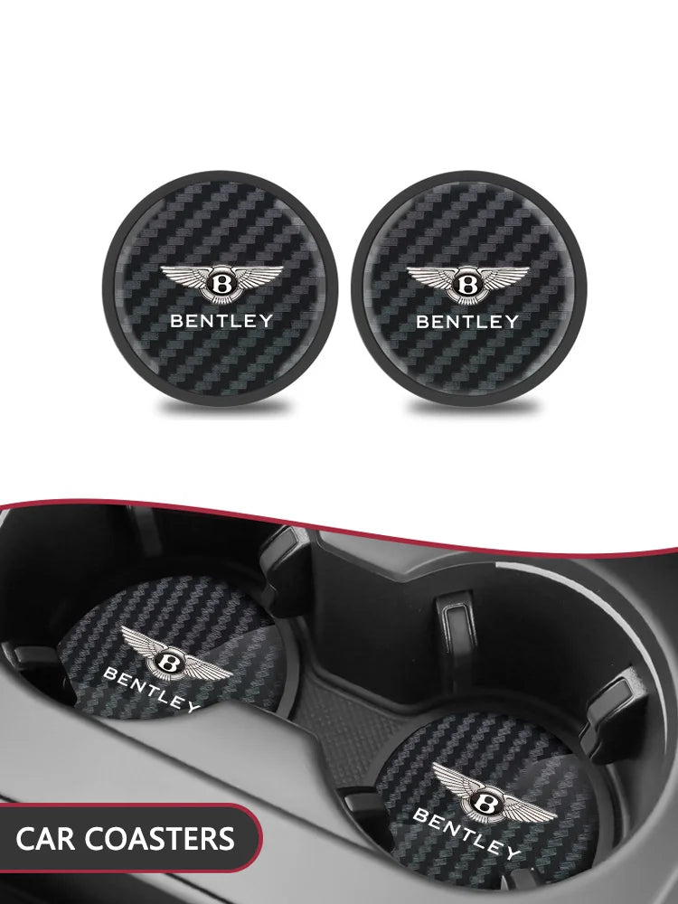 2pcs Car Coaster for New Bentley Flying Spur Continental GT Bentayga Mulsanne Waterproof Non-Slip Water Cup Pad Auto Accessories