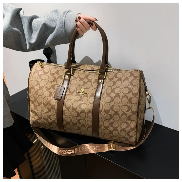 Weekend Getaway Large Duffle Travel Bag, Monogram Canvas Carry On Bag for Business Trip Gym Overnight