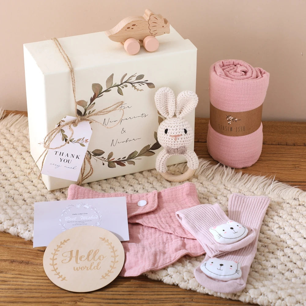 Baby Double-sided Cotton Bath Towel Newborn Care Set Children's Memorial Card Newborn Baby Gift Box Boy And Girl Bathing Set