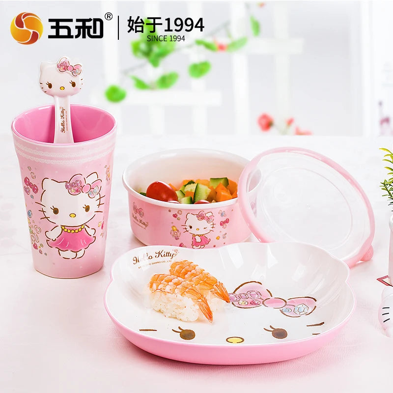 For Hello Kitty Children Tableware Cartoon Irregular-shaped Bowls Anti-scald Dining Plates BPA Free Baby Food Supplement Bowls