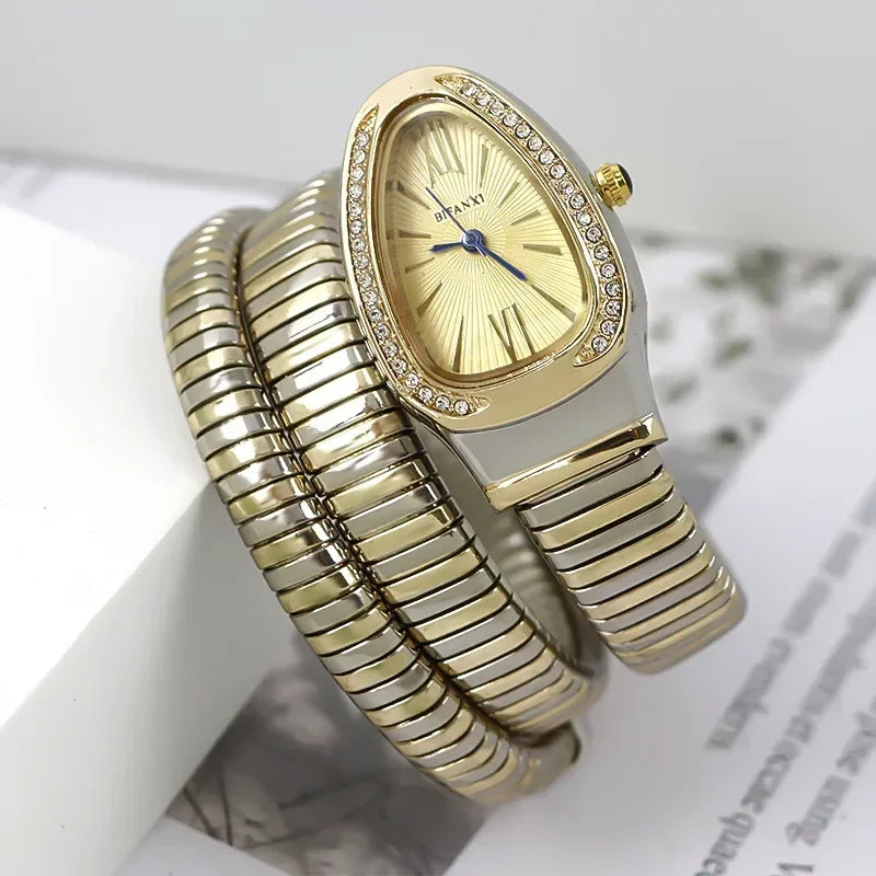 Gold Sliver Unique Creative Snake Shaped Design Bracelet Watch Women Quartz Watch Luxury Bangle Watches Ladies Clock AAA Watch