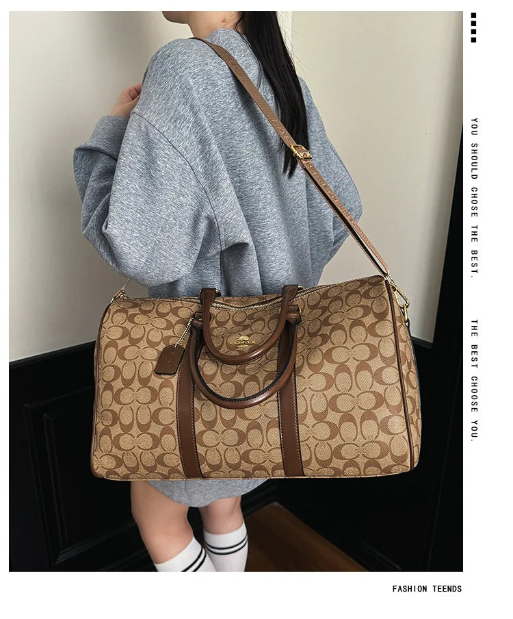 Weekend Getaway Large Duffle Travel Bag, Monogram Canvas Carry On Bag for Business Trip Gym Overnight