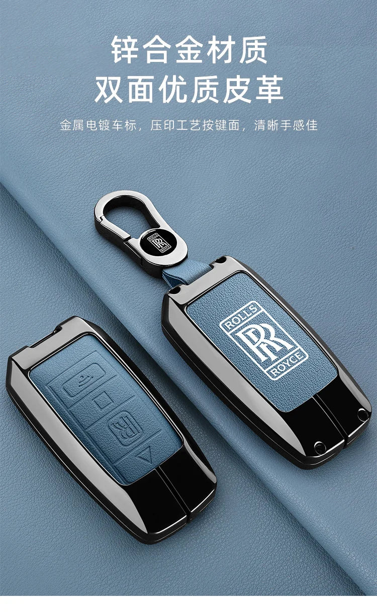 Zinc Alloy Leather Car Smart Remote Key Case Cover Shell For Rolls-Royce Cullinan Phantom Ghost Wraith Dawn Keychain Accessories