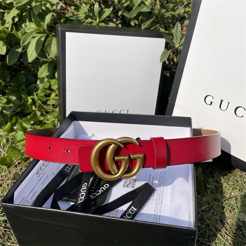 Pure Cowhide Leather Ladies Belt Antique Letter G Casual Retro Style Fashionable All-Match Width 2-4cm Alloy Buckle Fastener