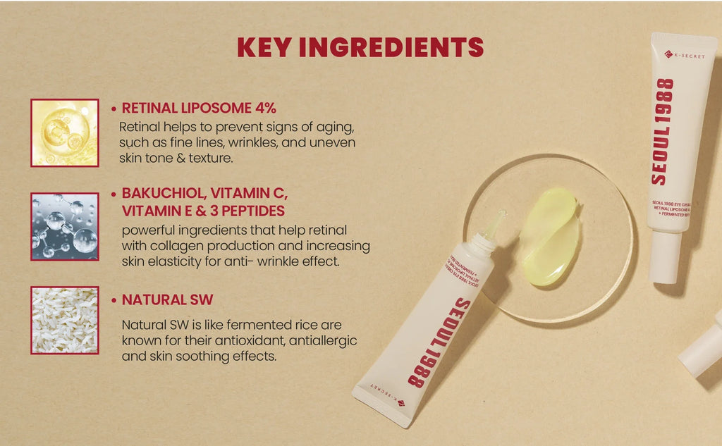 KSECRET SEOUL 1988 Retinal Liposome 4% Eye Cream with Fermented Bean, 30ml – Anti-Aging & Brightening