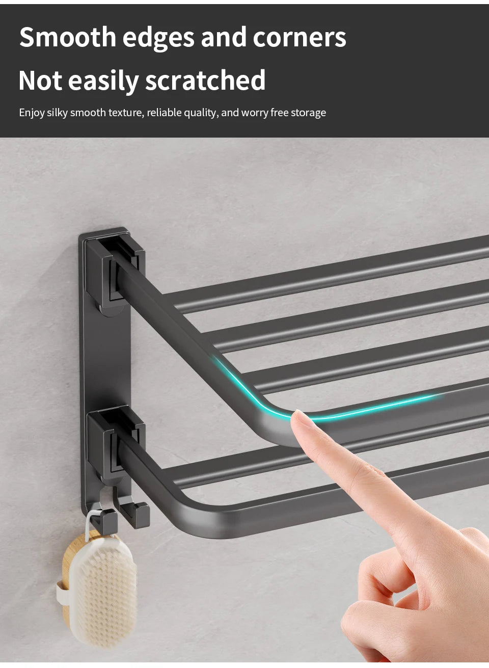 Matte Black 50CM Folding Holder With Hook Towel Holder Wall Mount AluminumTowel Rack