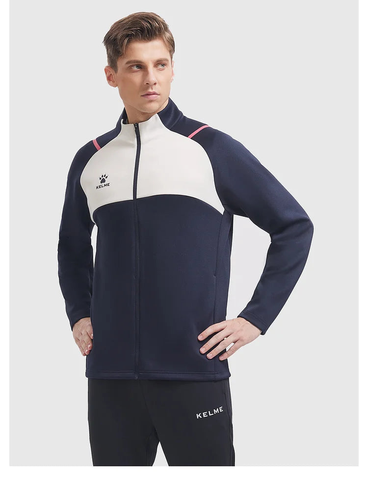 Kelme Football Training Knitted Jacket For Men's Spring 2024 Printed Stand Up Collar Cardigan Sports Coat Children's Sportswear