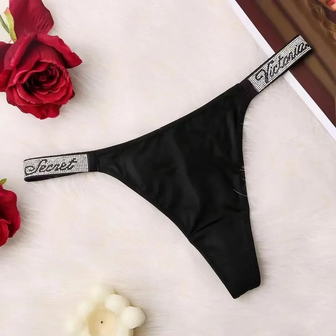 V Classic Women's Sexy Underwear Antibacterial Fashionable Soft with Rhinestones Breathable Panties Women's Underwear