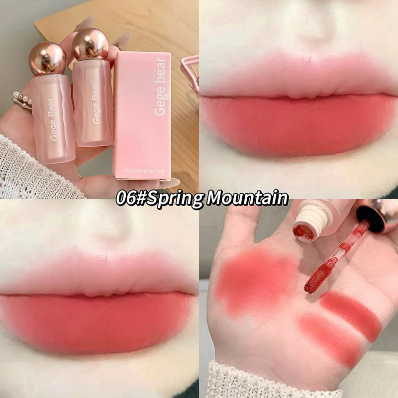 Gege Bear Velvet Matte Lip Mud, Soft, High Pigment for Long-lasting Wear, and Brightening Velvet Matte Finish Lip Color