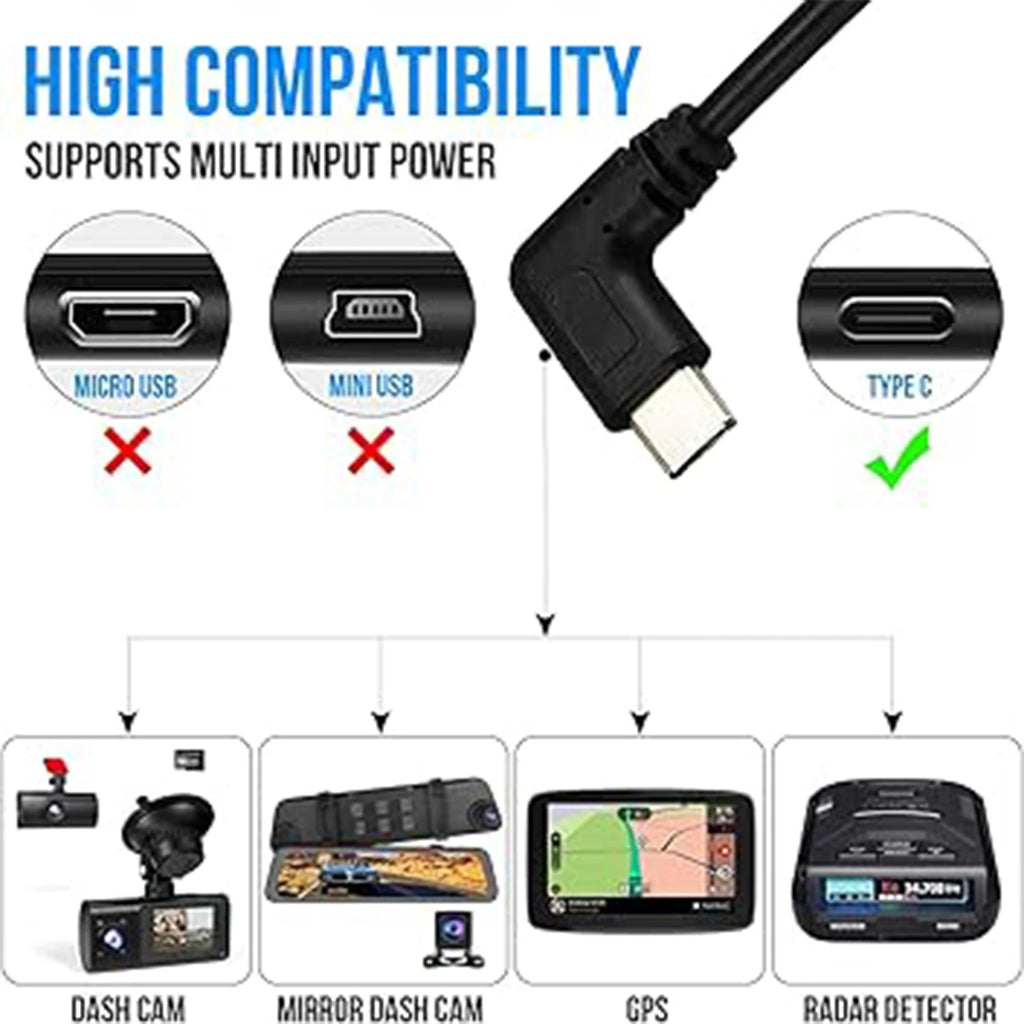 Dash Cam Hardwire Kit (12V-24V to 5V), Type C Hardwire Kit for Dash Camera with Acc Functionality, Add a Circuit Fuses, 24h Park