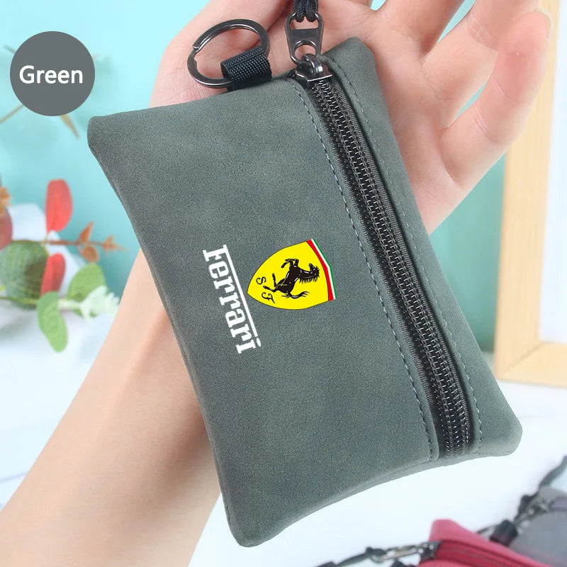 Portable Suede Car Key Bag Zipper Wallet Card Coins Pouchs For Ferrari GTO 288 812 Stradale Roma Spider SF90 F430 Enzo LaFerrari