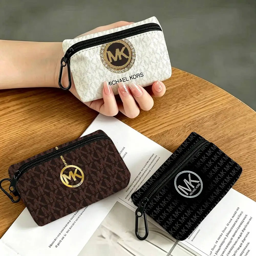 Fashion Luxury Brand M-Michael K-Kors Logo Lightweight Oxford Fabric Coin Purse Carabiner Hook Design Card Key Organizer Bag