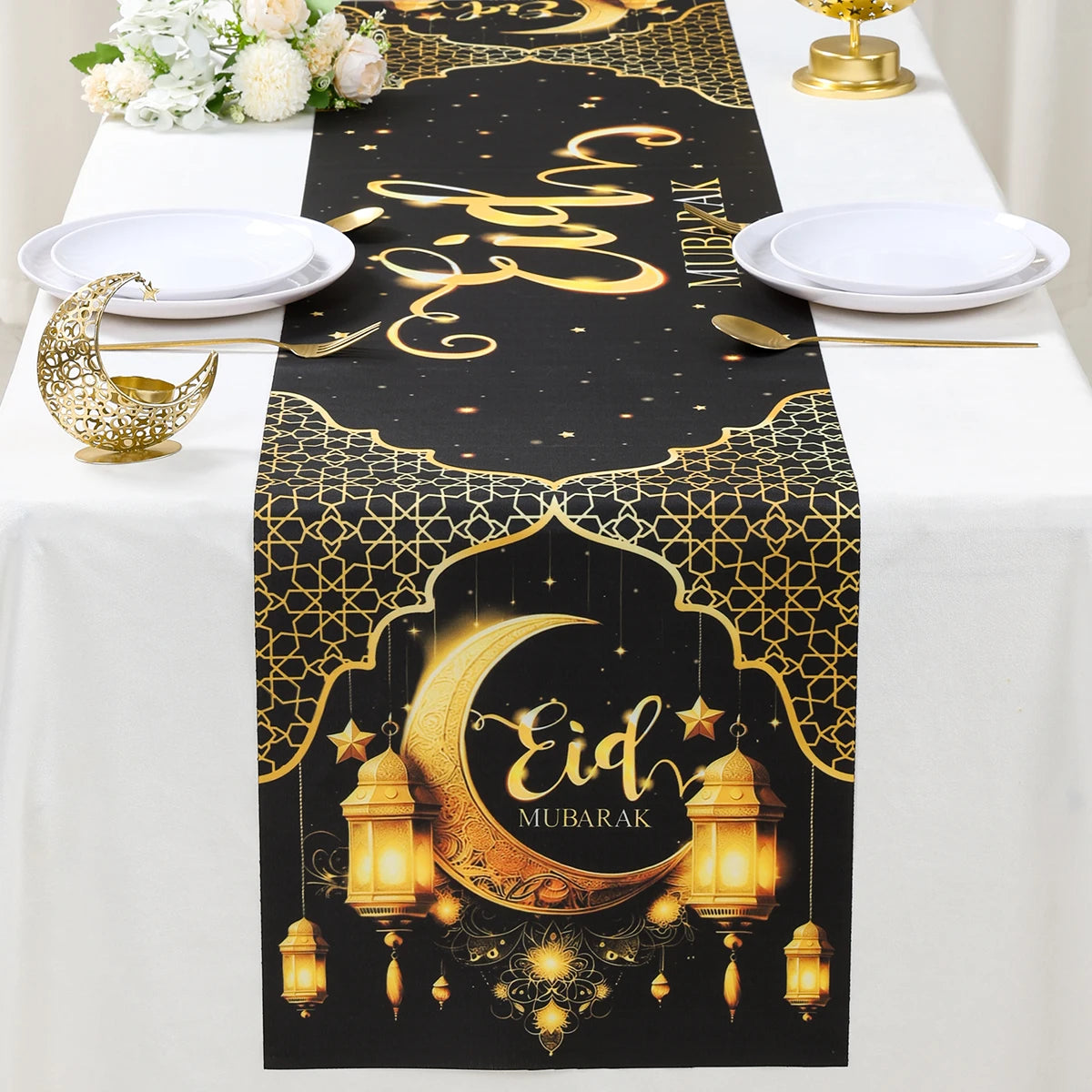Ramadan Table Runner Eid Mubarak Decoration 2026 for Home Ramadan Kareem Ramadan Mubarak Islamic Muslim Party Eid Al-Fitr Gifts