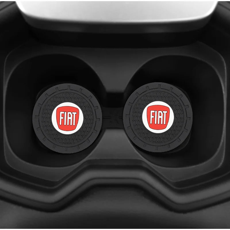 2Pcs Car Logo Silicone Water Cup Pad Cushion For Fiat Abarth 500 Tipo FR Panda Argo Freemont Viaggio Bravo Punto Doblo Pulse