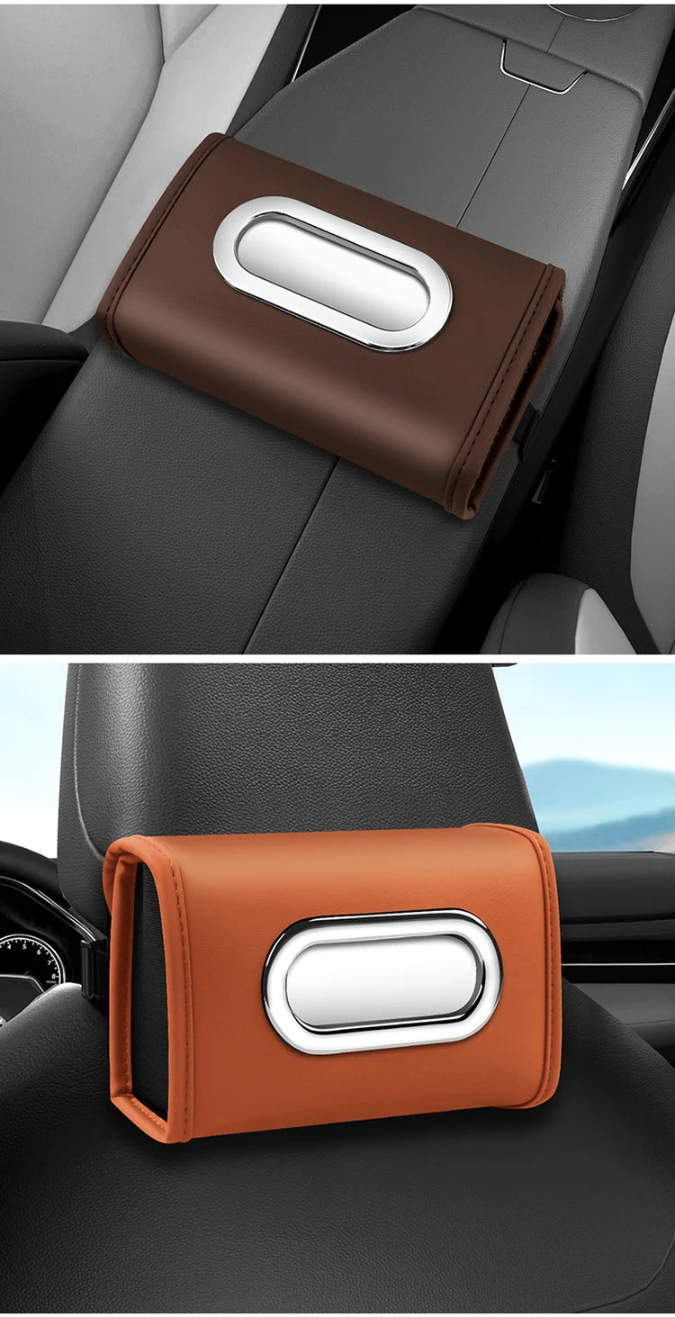 Toyota car tissue box holder flip-top design hanging car seat back tissue box PU leather high quality