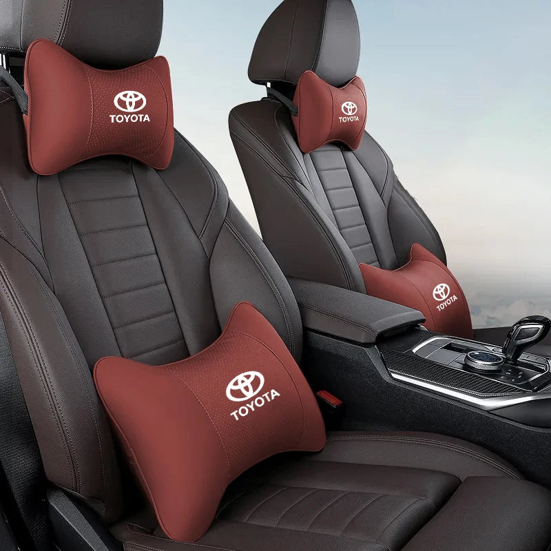 Leather Car Headrests Lumbar Pillows Auto Neck Pillows For Toyota Supra Aygo Prado RAV4 Hilux Yaris Corolla 4Runner Camry Avalon