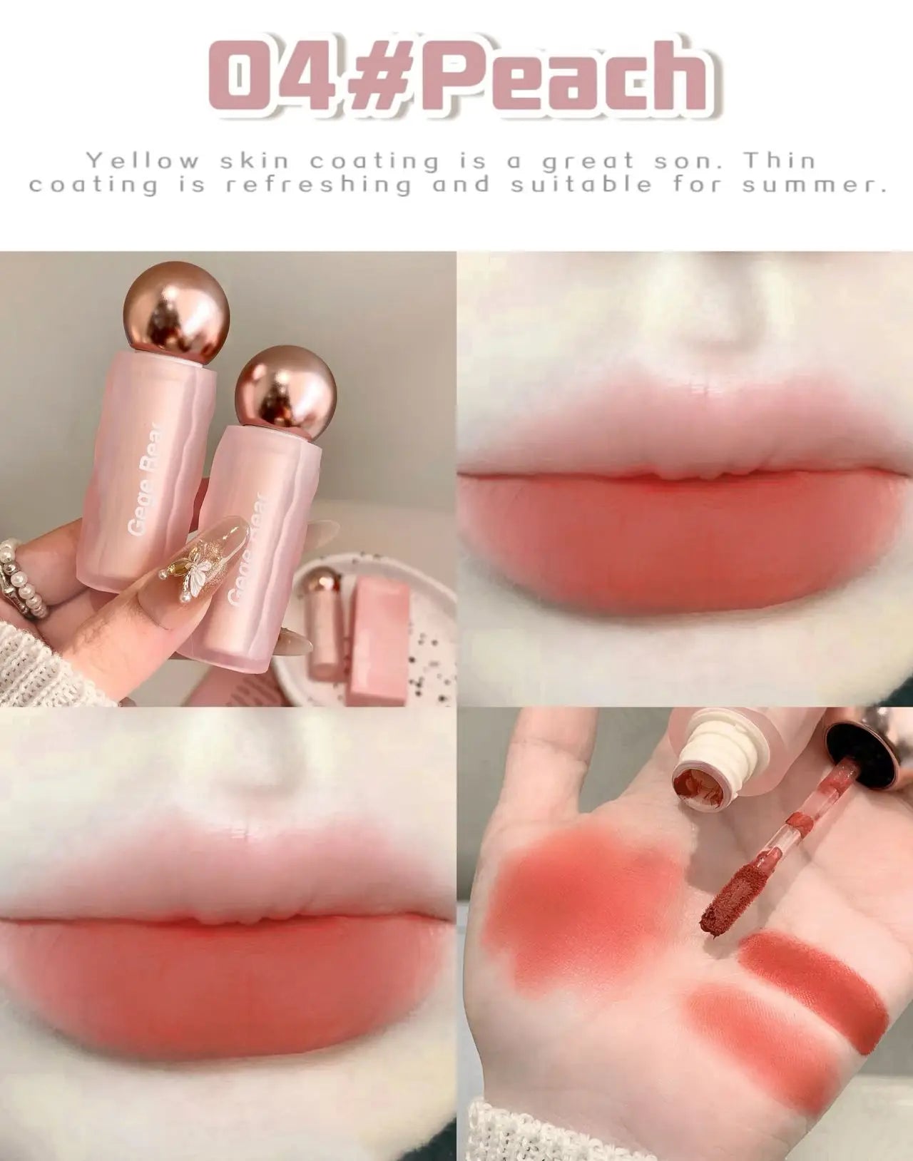 Gege Bear Velvet Matte Lip Mud, Soft, High Pigment for Long-lasting Wear, and Brightening Velvet Matte Finish Lip Color