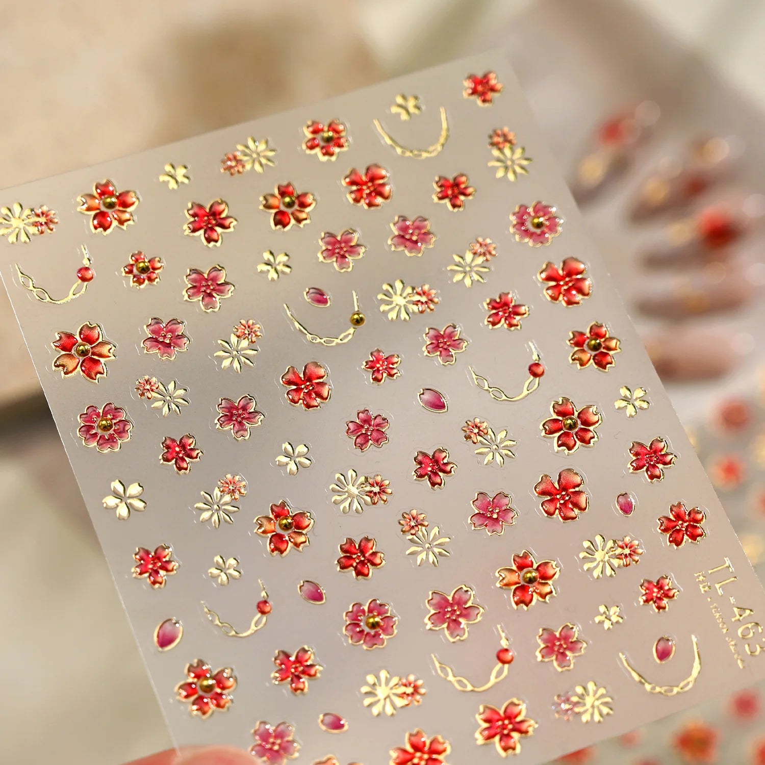 Spring Strawberry Vine 5D Nail Art Stickers Garden Fresh Red Strawberry Green Leaves Flower Cherry Branch Bow Nail Decals DIY