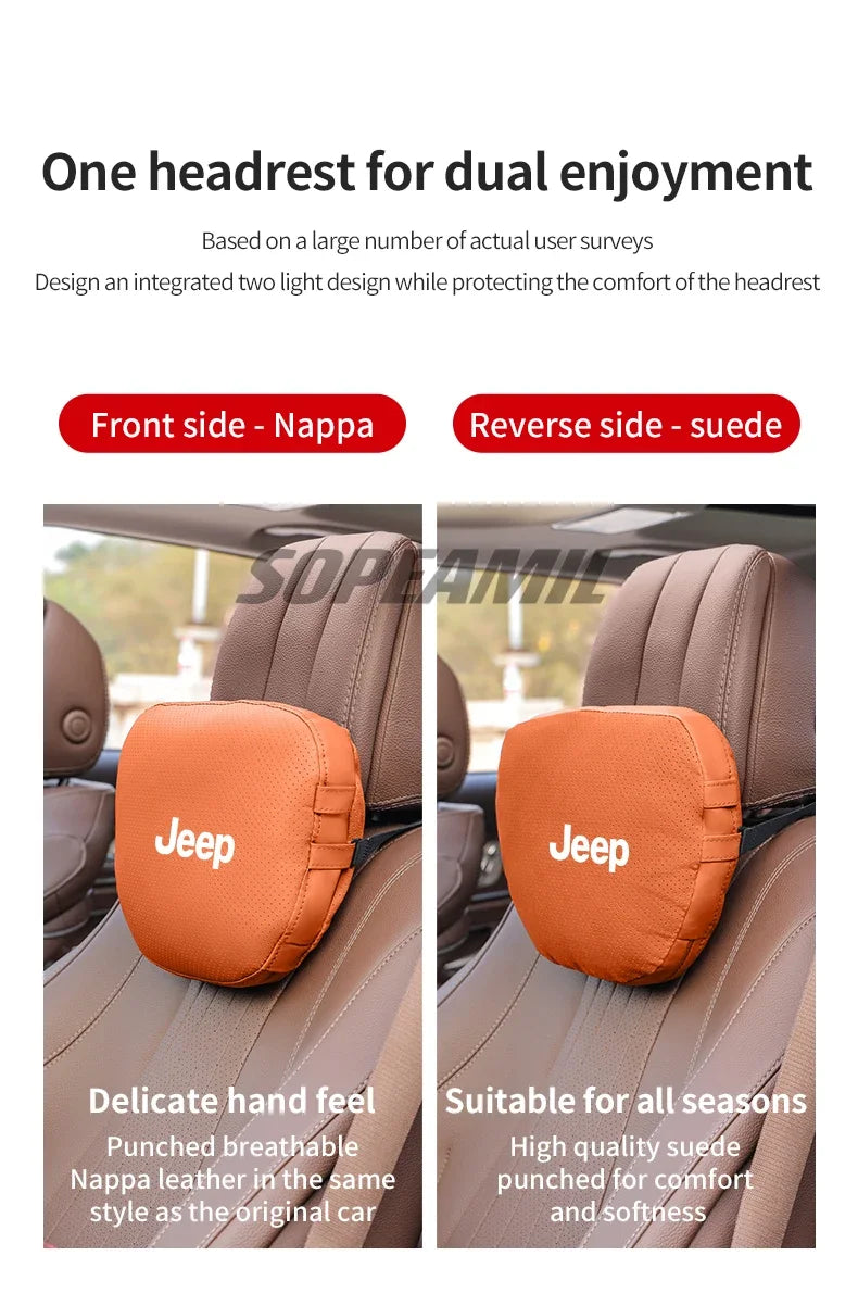 Car Suede Leather Headrest Seat Waist Cushion Pillow Jeep Patriot Commander Renegade Compass Grand Cherokee Wrangler Gladiator