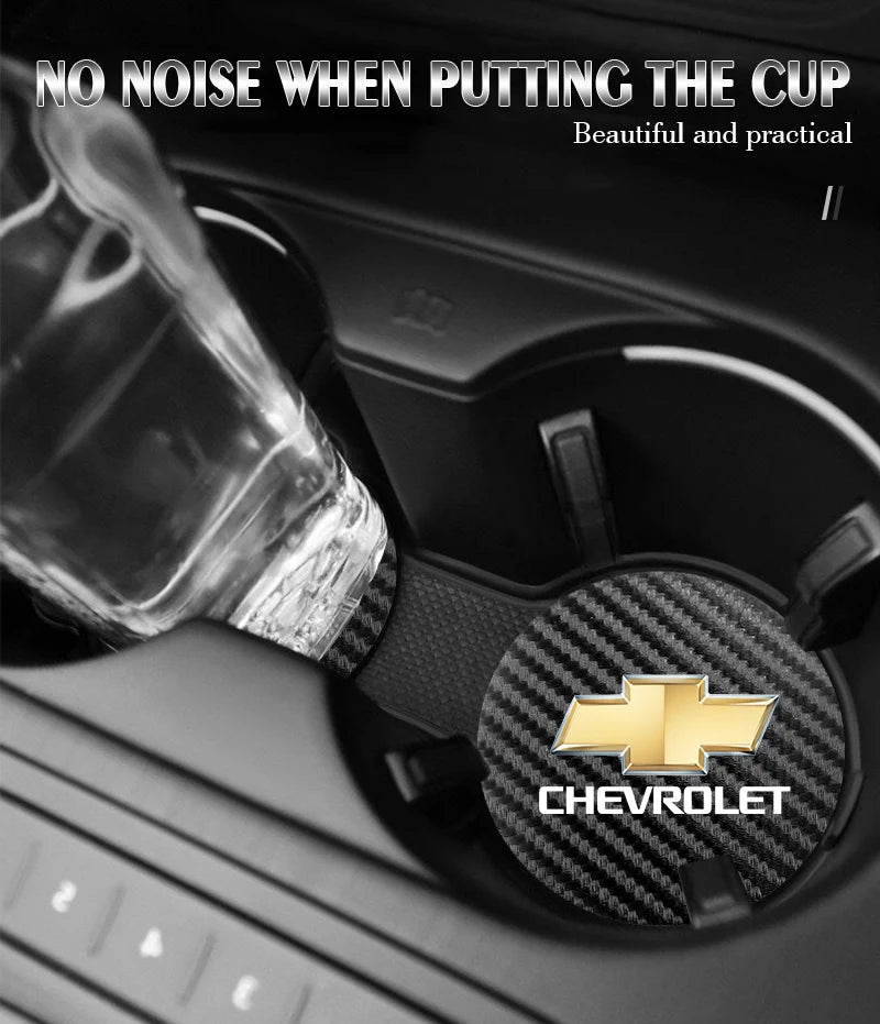 2Pcs Carbon Fiber Car Water Slot Non-Slip Cup Mat For Chevrolet Cruze Sonic Silverado Trax Camaro Captiva Equinox Trailblazer SS