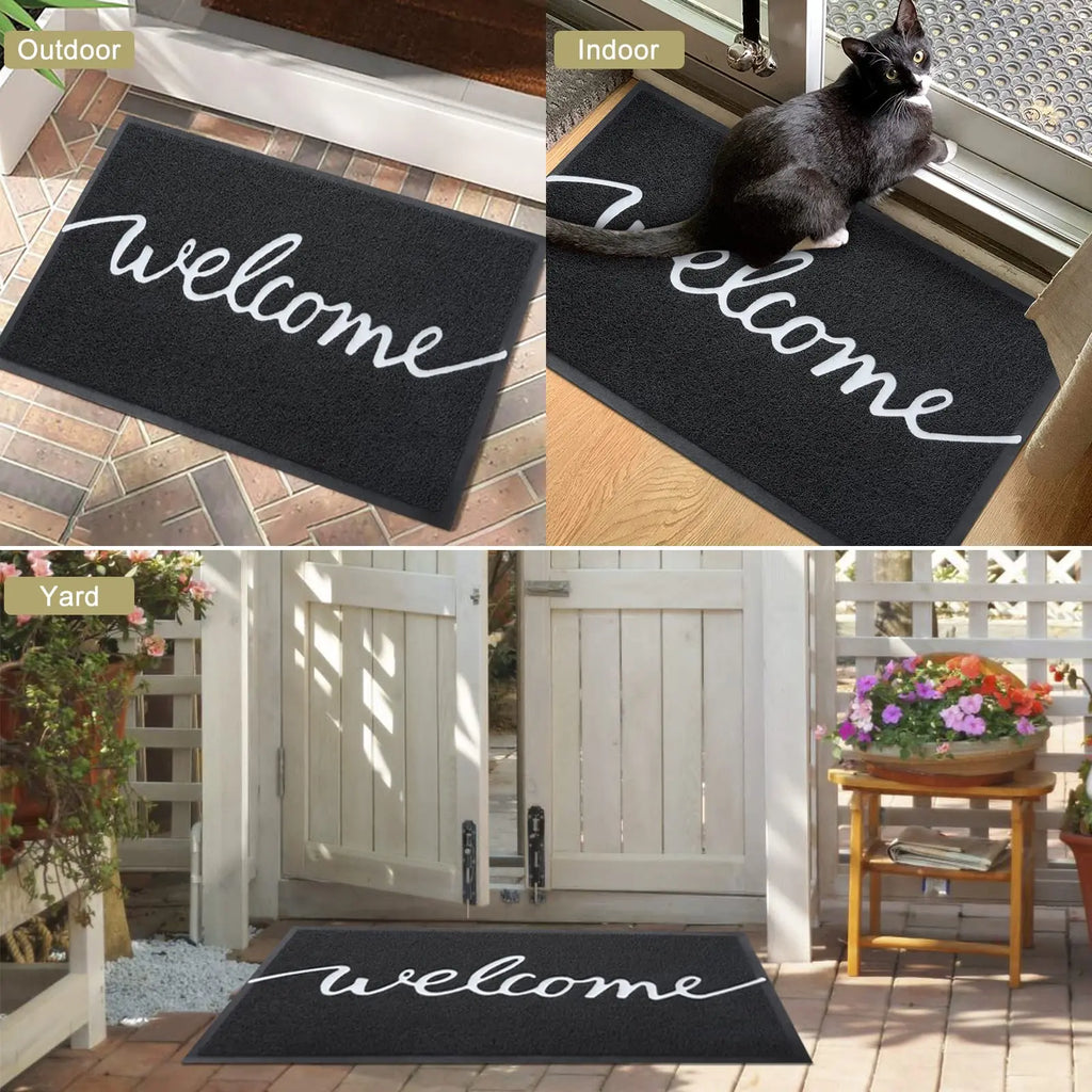 Olanly Welcome Entrance Door Mat Indoor Outdoor Front Dirt Trapper Non-Slip Low Profile Durable Patio Mat