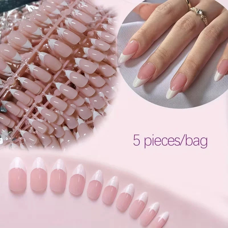 120PCS Press White French Edge Almond False Nails Reusable Acrylic False Nails Whitening Nail Art, Daily Wear Diy
