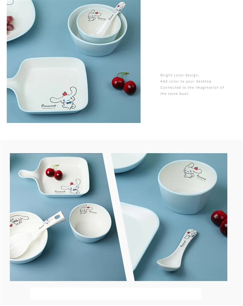 For Sanrio Cinnmoroll Children Tableware Cartoon Soup Spoons Anti-Fall Dining Plates Salad Bowls Water Cups Food-grade Tableware