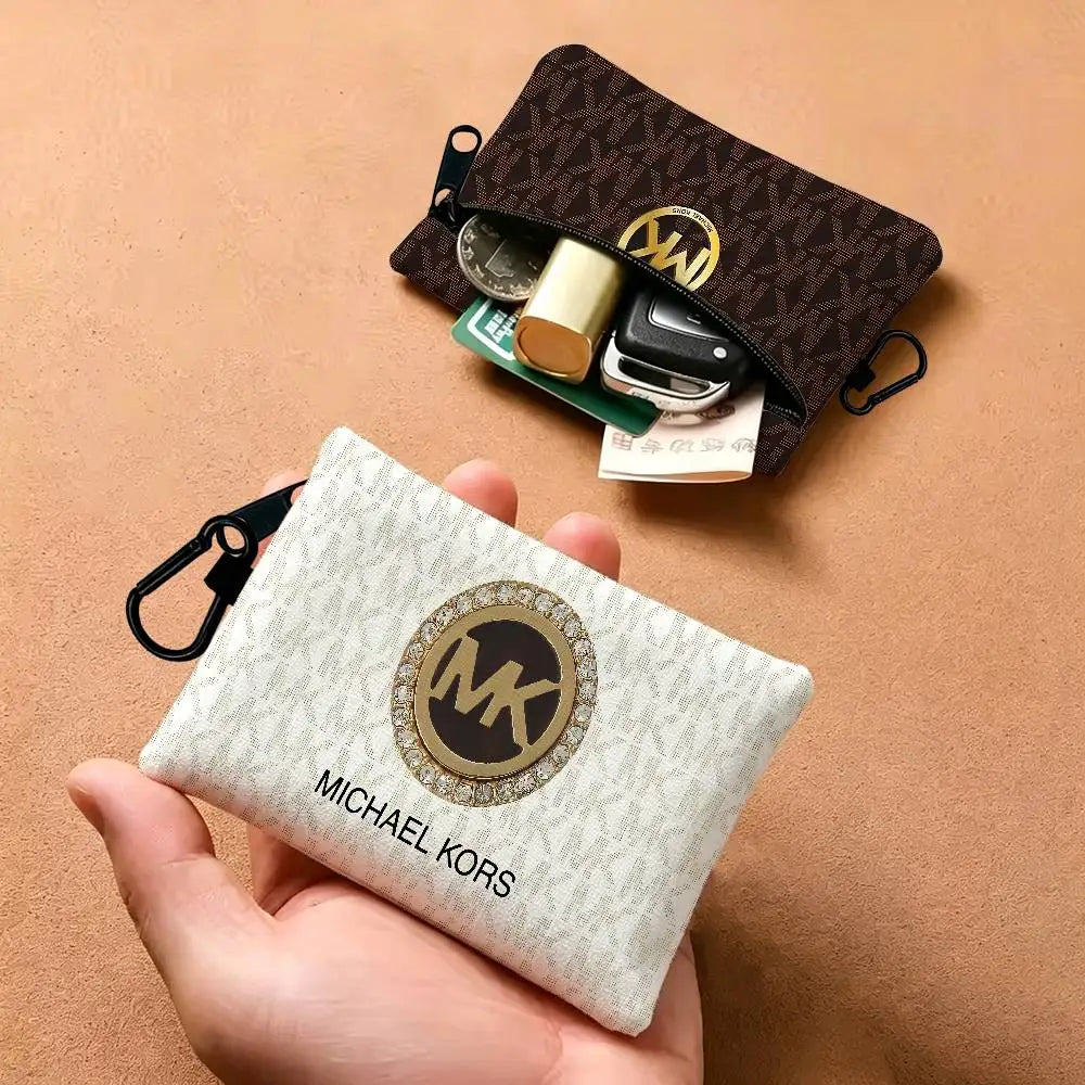 Fashion Luxury Brand M-Michael K-Kors Logo Lightweight Oxford Fabric Coin Purse Carabiner Hook Design Card Key Organizer Bag