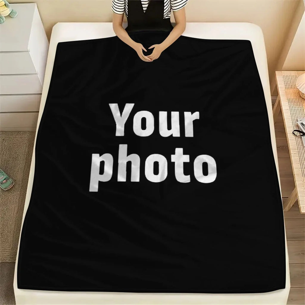 Customized Winter Personalized Thick Flannel Blanket with Warm Photo Print Soft Warm Cozy Multi-Purpose for Sofa Bed Office Nap