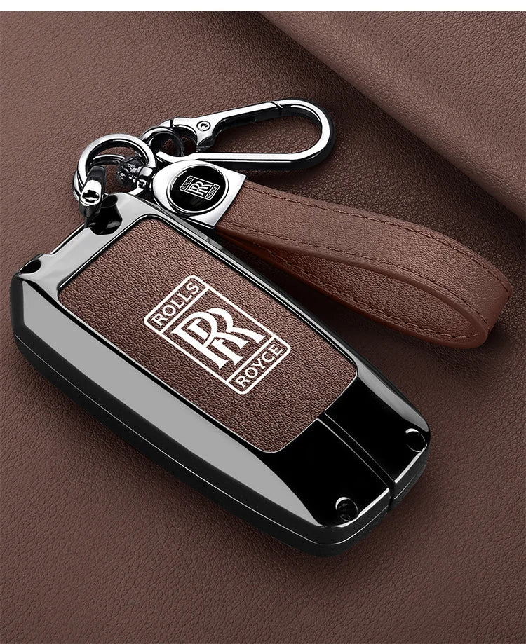 Zinc Alloy Leather Car Smart Remote Key Case Cover Shell For Rolls-Royce Cullinan Phantom Ghost Wraith Dawn Keychain Accessories
