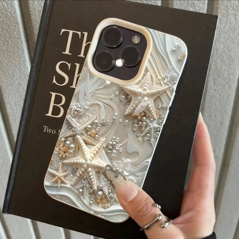 Starfish Pearl Decorated Print Phone Case For iPhone 16 Case iPhone 17 15 13 11 14 12 Pro Max 16 Plus XS X XR 16E Soft TPU Cover